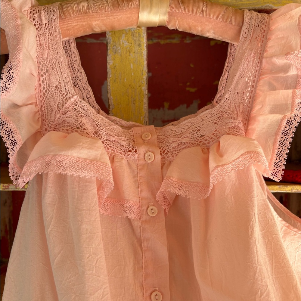 Vintage pink crochet nightgown/dress medium/large